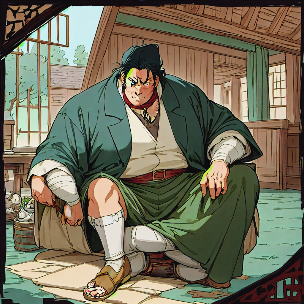 A cheerful anime character in a cartoon style with bold outlines.